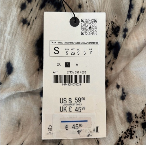 NWT Zara VOLUMINOUS PRINTED TOP ZW COLLECTION Black/Ecru Size Small - Picture 8 of 9
